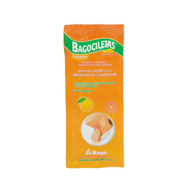 Bagociletas Naranja Benzocaina 6Mg X 4 Pastillas
